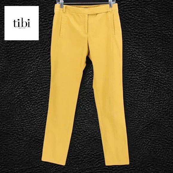 Tibi Pants - Tibi Turmeric Yellow Slim Chino Pants Cotton Stretch Tab Waist Trousers SZ 4 SM